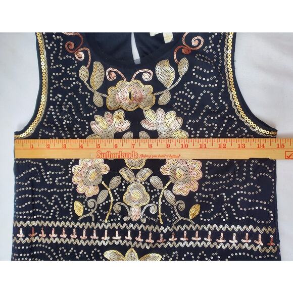 Chelsea & Violet Girls Sequin Formal Dress Size L Black Gold Floral Lined 10 12 - Picture 5 of 8
